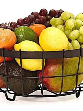 Retro Metal Fruit Basket Centerpiece Rustic Farmhouse kitchen Hanging Storage